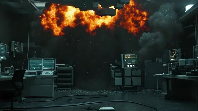 Science lab explosion causing fire accident destruction