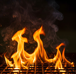 Fototapeta premium Flames and Smoke on a Barbecue Grill