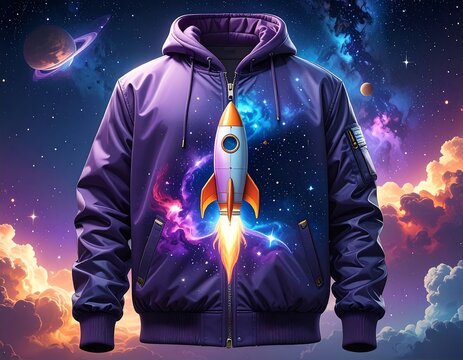 A vibrant jacket design showcases a rocket ship soaring through a cosmic nebula against a star-studded backdrop