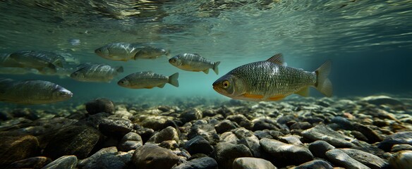 The delicate spawn of fish growing in pristine clear water environment.