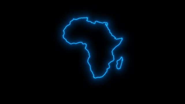Africa outline map.Map of Africa with neon border on transparent background.African map with alpha channel