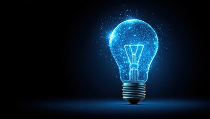 Vibrant electric blue light bulb glowing with energy and ideas