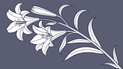 Fototapeta premium Pure White Lilies Blooming. Elegant Floral Illustration for Wedding Invitations, Sympathy Cards, Easter, Spring Events, and Branding Design.