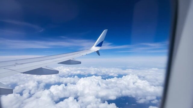 Airplane Wing View - A Journey Above the Clouds.