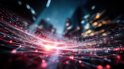 Dynamic data visualization urban cityscape digital art night environment abstract viewpoint technology concept