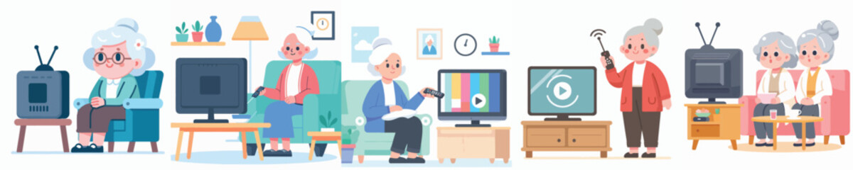 vector image of a grandma watching TV