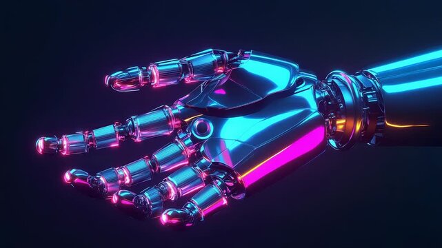 Holographic robot hand offering innovative technology concept
