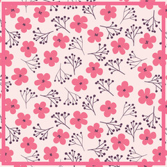 Print for kerchief, bandana, scarf, handkerchief, shawl, neck scarf. Squared pattern with ornament for fabric, textile, silk products. Paisley vector with abstract flowers. Floral folk tracery.