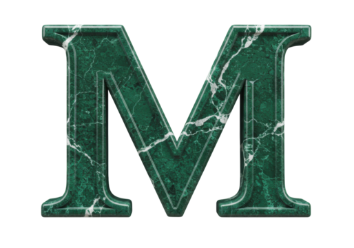 Isolated marble capital letter M elegant design for decorative typography project, 3d render
