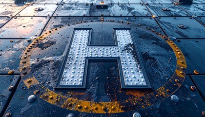 Helicopter Landing Pad Closeup Bold 'H' on Industrial Surface
