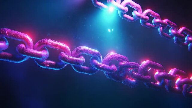 Blockchain technology concept showing interlocking chain links