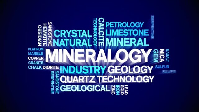 Mineralogy animated word cloud-text design animation tag kinetic typography seamless loop.