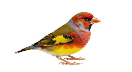 Isolated male Gouldian finch is standing with its beautiful colors, on clean background
