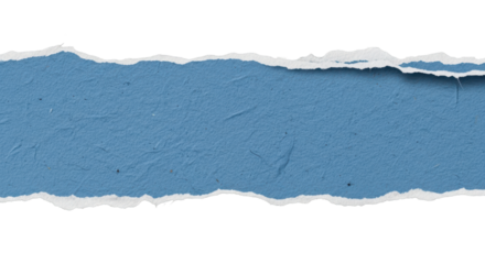 A strip of textured blue paper with realistic torn edges, blank for text. Isolated on transparent background,