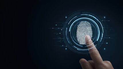 Digital fingerprint scanning technology modern security systems graphic design futuristic environment high-tech viewpoint privacy concept
