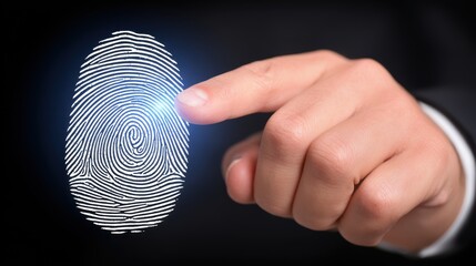 Fingerprint identification technology modern office graphic design digital environment close-up view innovation in security