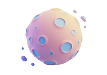 Cartoon planet with craters isolated on transparent PNG, 3D rendering of a celestial body for space exploration and science fiction concepts