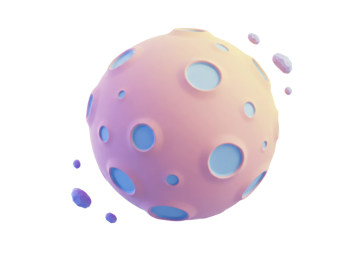Cartoon planet with craters isolated on transparent PNG, 3D rendering of a celestial body for space exploration and science fiction concepts - Powered by Adobe