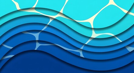 Serene layered blue water design depicting ocean ripples and aquatic depths in a modern graphic style, perfect for peaceful digital art projects