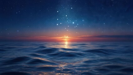 Fototapeta premium Ocean Sunset with Stars - A Serene Coastal Scene.