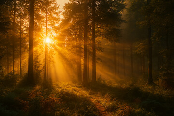 Obraz premium sun rays in the forest