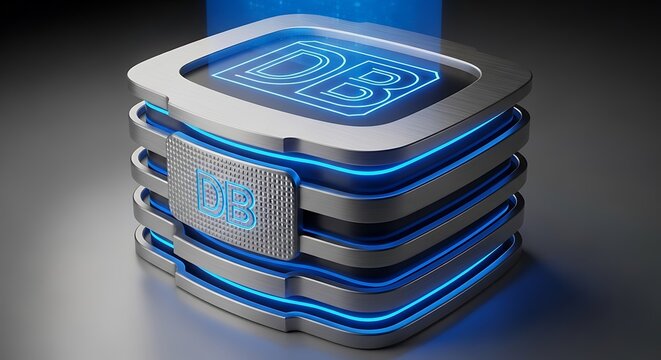 Futuristic Database Server - Digital Data Storage and Processing. - Powered by Adobe