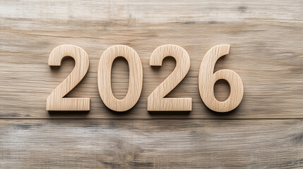 Year 2026 3D wooden text