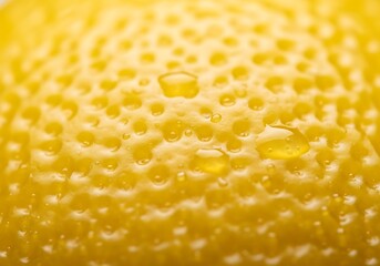 Close-up of a Vibrant Lemon Surface Adorned with Fresh Water Droplets