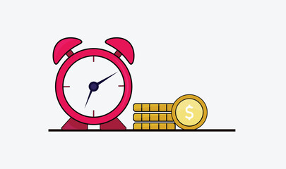 Table clock and dollar coin vector design