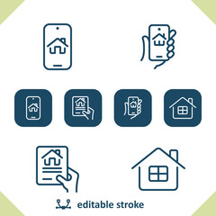 Real Estate Icons. House, Home, Hand, Smartphone, Contract, Lease Icon