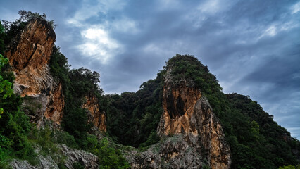 Beautiful view of limestone mountains at Tasik Cermin, Ipoh, Malaysia