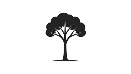 A simple black tree silhouette against a pure white background, highlighting its branches and rounded canopy with a minimal ground line