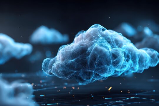 Futuristic Cloud Computing Digital Hologram Network Cyberpunk