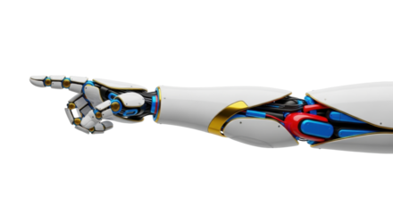 Isolated Mechanical Hand Pointing Finger Gesture, Future Technology Concept, Cybernetic Arm