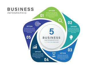Circular Business Infographic with 5 Options and Icons for presentation