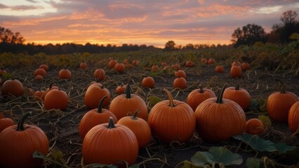 Pumpkin Patch at Sunset - A Harvest of Autumn Colors.
