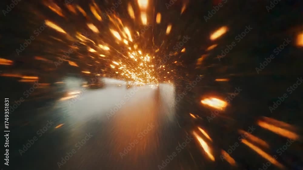 Canvas Prints sparks flying through a dark abstract tunnel expressing speed and energy