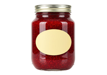 Jar of raspberry jam isolated on transparent background, homemade fruit preserve for breakfast and dessert