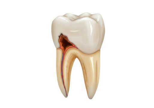 Tooth decay isolated on transparent background, dental caries affecting tooth structure and causing cavity formation
