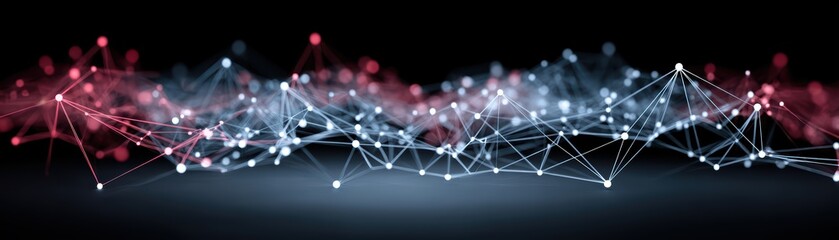 Obraz premium Vibrant abstract digital network visualization with interconnected glowing nodes and dynamic motion representing technology and data flow