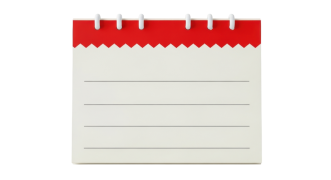 Isolated tear-off calendar with red top page ready to write appointments or notes on