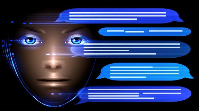 Artificial intelligence communication digital realm visual art futuristic environment close-up view human-computer interaction