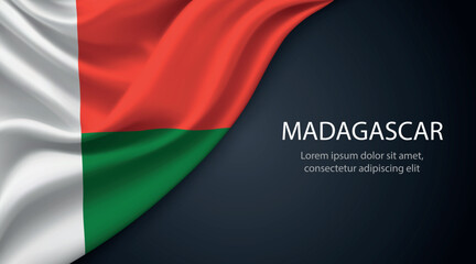 Madagascar national flag with smooth fabric texture background