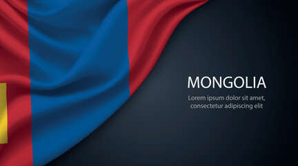 Mongolia national flag with smooth fabric texture background