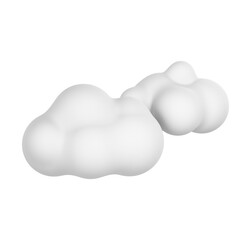 Two Soft Fluffy White Cumulus Clouds Floating Isolated on Transparent Background with Soft Lighting and Gentle Shadows Creating a Dreamy Atmosphere