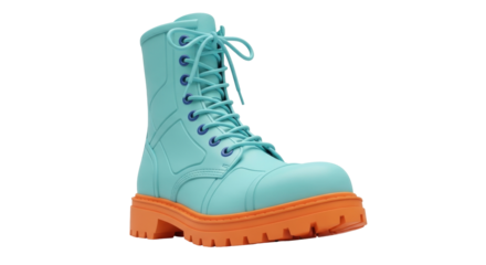 Isolated stylish lace-up boot fashion, colorful lug sole shoe for style or industrial use