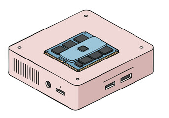 Obraz premium stylized illustration showcases a pink Smart Unity device highlighting its compact design and integrated components Clean lines and a modern aesthetic create a visually appealing tech concept