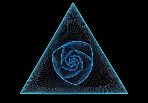 Geometric Rose in Triangle - Abstract Art with Blue Lines.