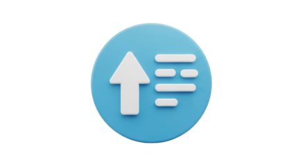 Isolated light blue round icon representing upload and more options, on a simple background