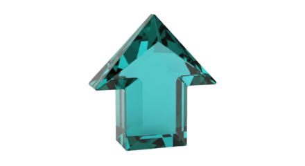 Isolated crystal arrow pointing up; elegant geometric upward trend indicator icon